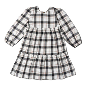 Organic Long Sleeve Tiered Dress - Plaid Checks