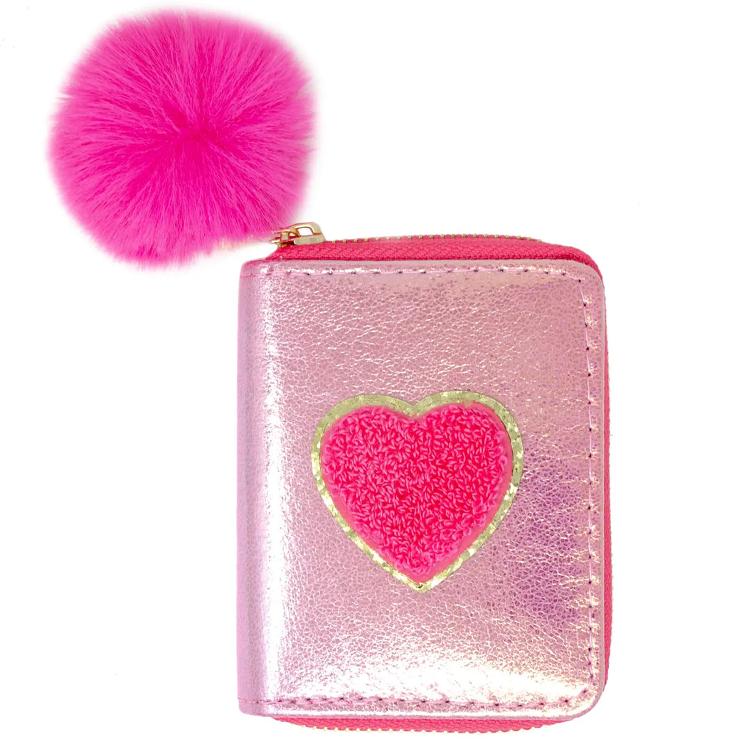 Shiny Heart Patch Wallet Pink