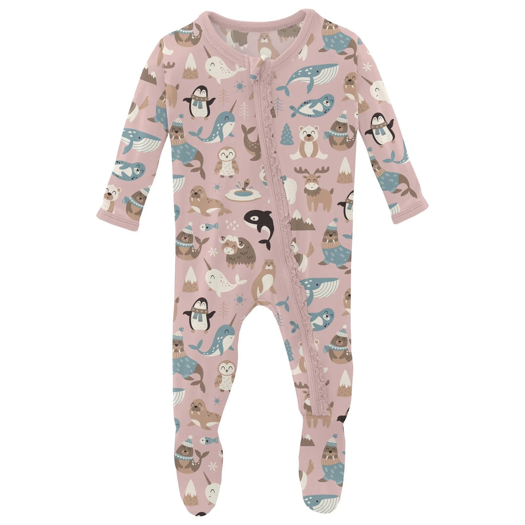 Print Muffin Ruffle Fooite With 2 Way Zipper - Baby Rose Arctic Animals