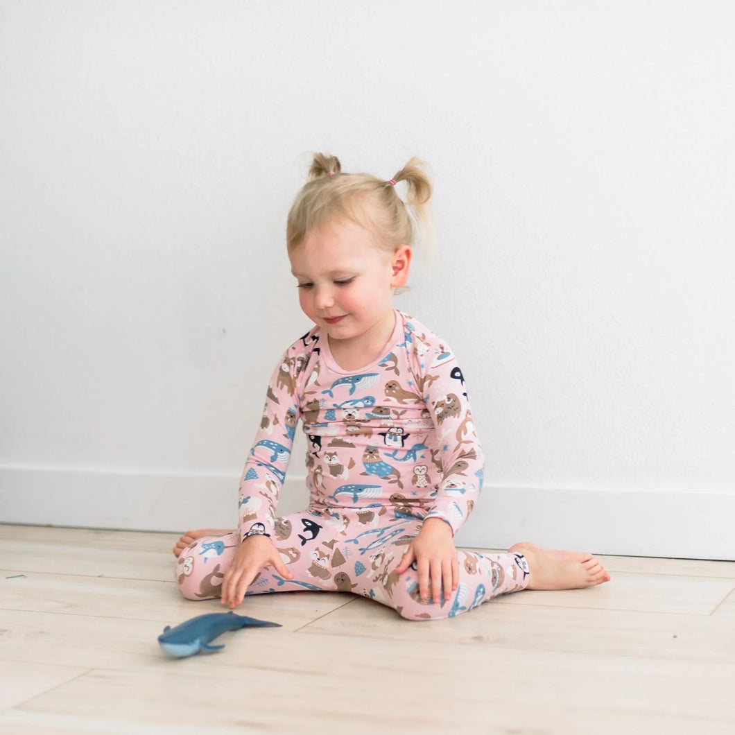 Print Long Sleeve Pajama Set - Baby Rose Arctic Animals