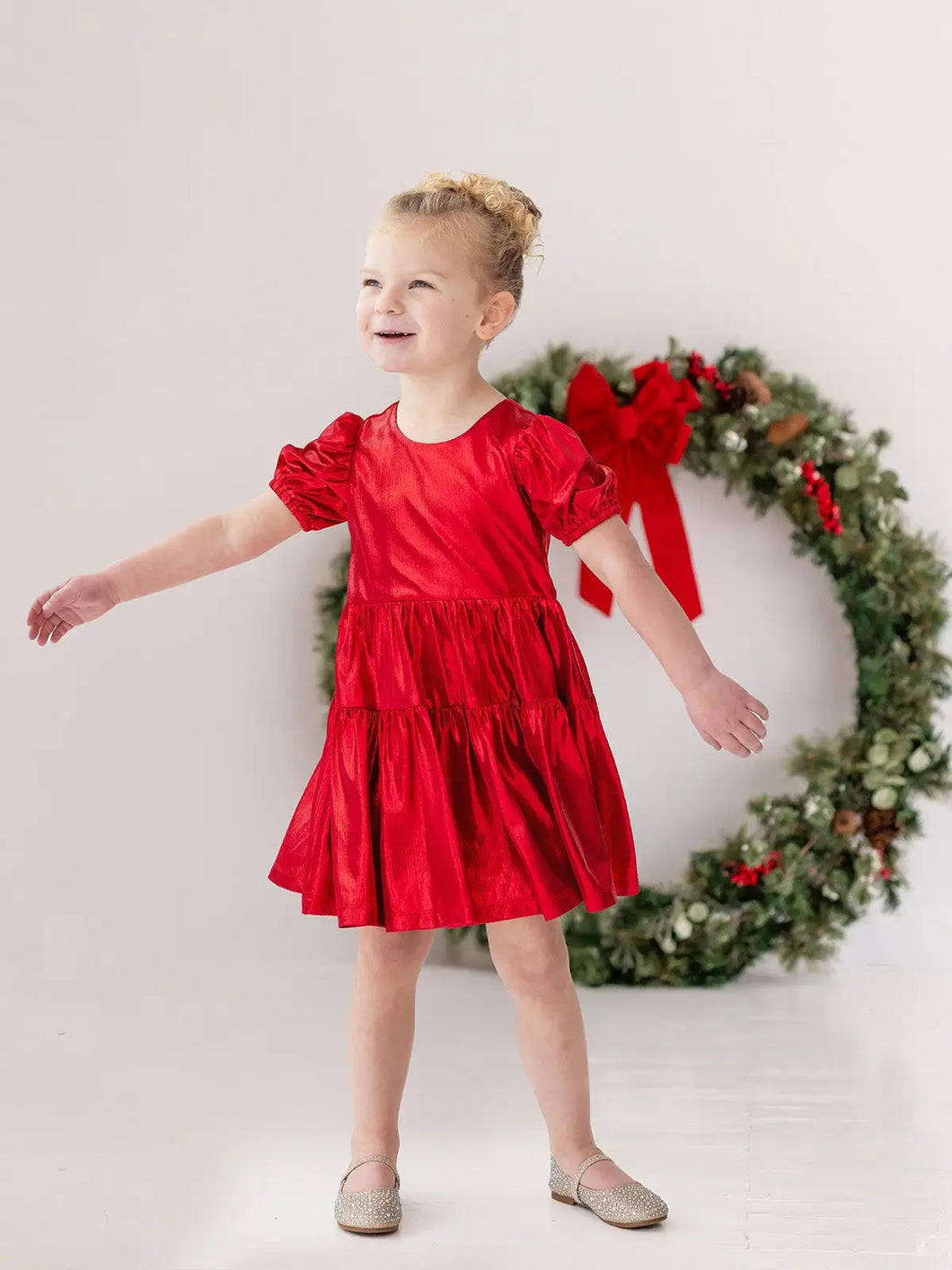 Ruby Red Puffed Sleeve Dress