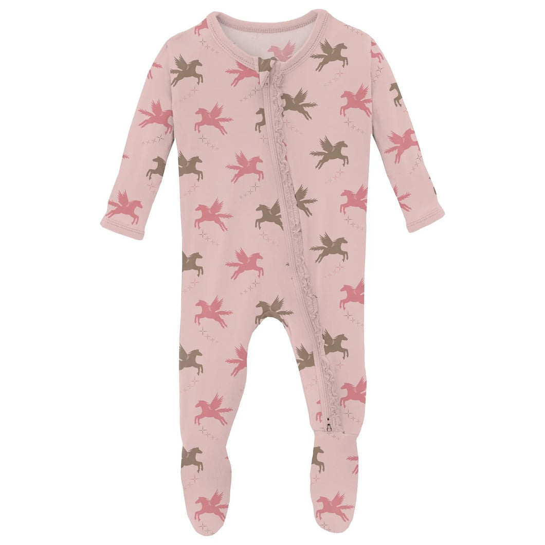 Print Muffin Ruffle Footie With 2 Way Zipper - Baby Rose Pagesus