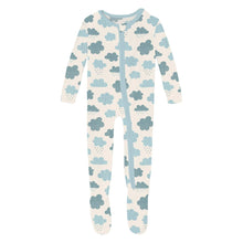 Load image into Gallery viewer, Print Footie With 2 Way Zipper - Natural Cloudy Sky
