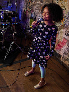 Printed Ballet Dress - Colorblock Metallic Stars