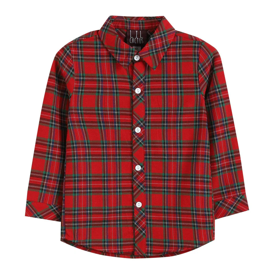 Red And Green Tartan Boy Dress Shirt