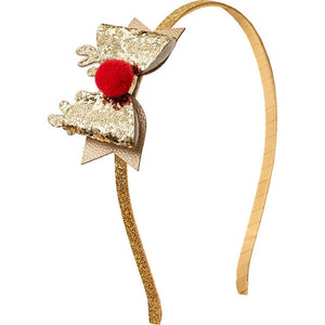 Gold Reindeer Christmas Bow Headband