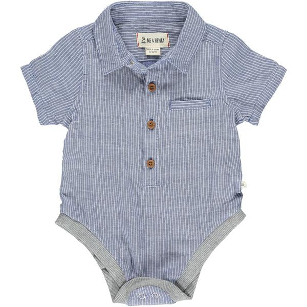 Helford Woven Onesie Navy/White Stripe