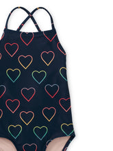 Load image into Gallery viewer, Cross Back Swimsuit Ombré Blue Hearts
