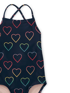 Cross Back Swimsuit Ombré Blue Hearts
