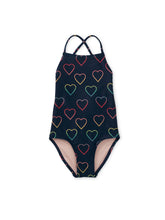 Load image into Gallery viewer, Cross Back Swimsuit Ombré Blue Hearts
