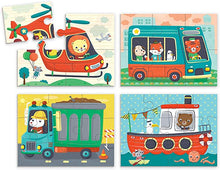 Load image into Gallery viewer, Transportation 4 In A Box Puzzle Set Transportation

