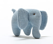 Load image into Gallery viewer, Knitted Organic Cotton Blue Elephant Baby Rattle
