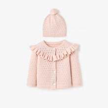 Load image into Gallery viewer, Sweater Pointelle Cardigan With Hat Pink
