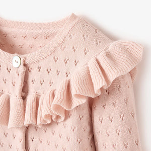 Sweater Pointelle Cardigan With Hat Pink