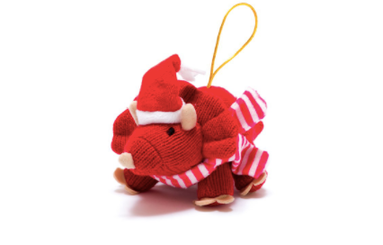 Knitted Red Triceratops Christmas Ornament