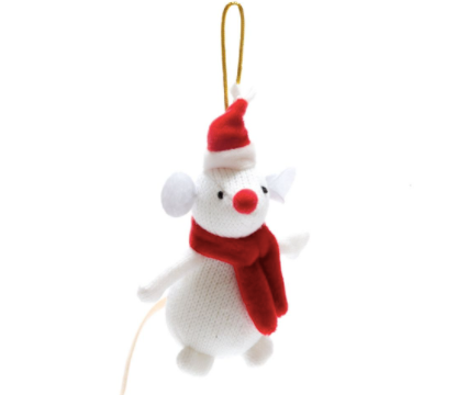 Knitted White Mouse Christmas Ornament