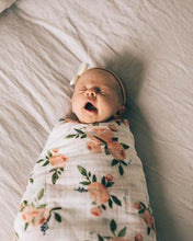 Load image into Gallery viewer, Watercolor Roses Cotton Muslin Swaddle Blanket Single

