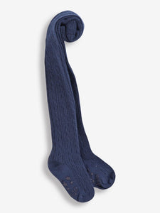 Cotton Rich Cable Knit Tights - Navy