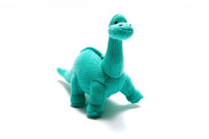 Knitted Diplodocus Dino Baby Rattle Ice Blue