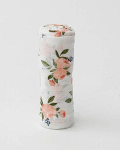 Watercolor Roses Cotton Muslin Swaddle Blanket Single