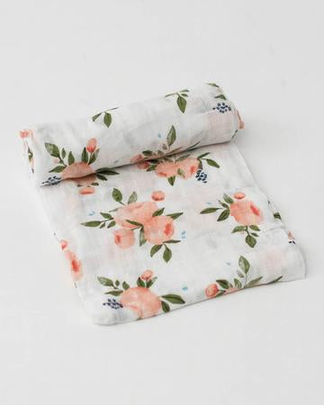Watercolor Roses Cotton Muslin Swaddle Blanket Single